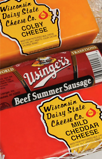 close up of packages cheese and summer sausage